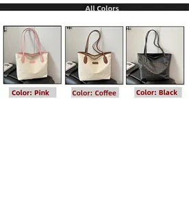 Three elegant tote bags in pink, brown, and black displayed in a minimalist setting
