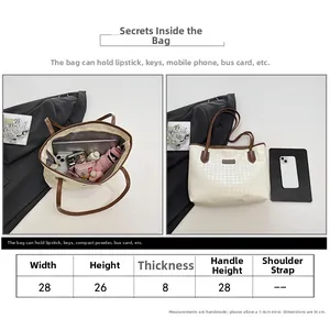 Detailed size chart and capacity guide for houndstooth tote bag with dimensions