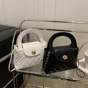 Elegant Women Chic Quilted Handbag PU Leather Rhombus Crossbody Bag With Chain Strap And Top Handle For Daily Party Use