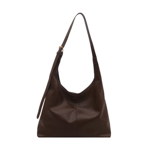 Large capacity dark brown hobo shoulder bag for women with adjustable strap and gold buckle