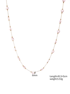 Detailed dimensions of heart crystal beaded necklace showing 45.5cm length and 6mm beads