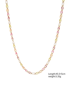 Detail of colorful enamel link necklace with gold-plated chain measuring 45.5+5cm length