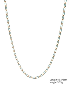 Detail of gold chain necklace with blue enamel links, 45.5cm length and 5.35g weight
