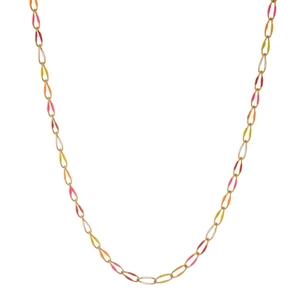 Golden stainless steel cross chain necklace with colorful enamel charms in vibrant tones