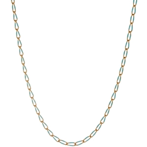 Gold-plated stainless steel chain necklace with light blue enamel oval links for men