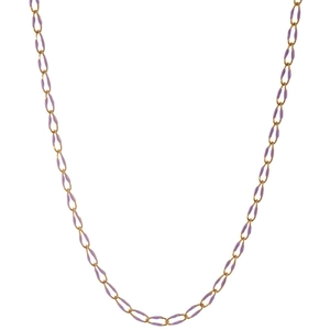 Minimalist gold-plated stainless steel chain necklace with lavender enamel oval links