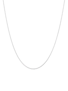 Close-up of a polished stainless steel cable chain necklace with smooth silver links