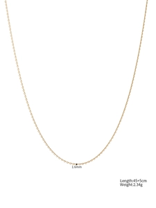Detail showing 1.6mm gold stainless steel chain width and 45+5cm length specifications