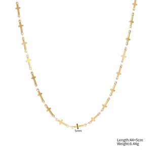 Collier croix doré poli d'une longueur de 44+5cm avec pendentifs croix de 5mm