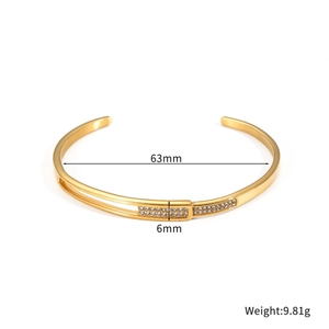 Luxuriöser goldener Edelstahl-Armreif mit zweireihigen eingelegten Zirkonia-Steinen