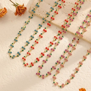 304 Stainless Steel Cherry Fruit Necklace For Women Gold Plated Drip Oil Enamel Sweet Vacation Jewelry Adjustable Chain