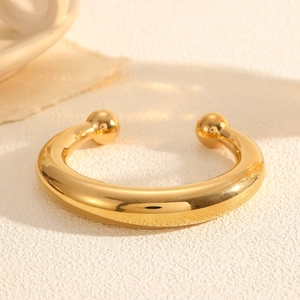 Vintage Stainless Steel Open Cuff Bangle For Women Geometric Hammered Polished Gold Bracelet Round Ball End Hand Jewelry