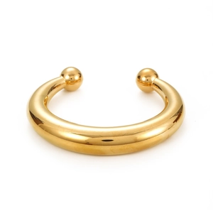 Polished gold stainless steel C-shape open cuff bracelet with chunky geometric design