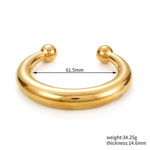Chunky gold geometric C-shaped open cuff bracelet with polished stainless steel finish