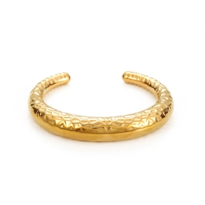 Fashion gold-plated stainless steel hammered texture C-shaped open cuff bracelet