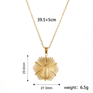 Collier avec pendentif tournesol en acier inoxydable doré avec chaîne de 39,5 cm plus 5 cm