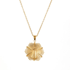 Collier minimaliste en acier inoxydable doré avec pendentif fleur de tournesol gravé