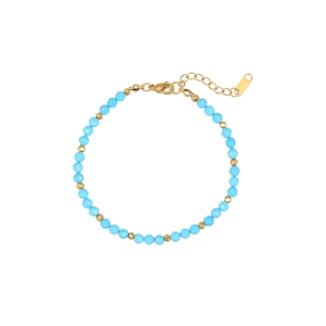 Light blue faceted crystal bead bracelet with gold accents and adjustable lobster clasp