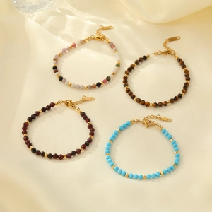 Elegant natural stone beaded bracelets with gold spacers and adjustable lobster clasp