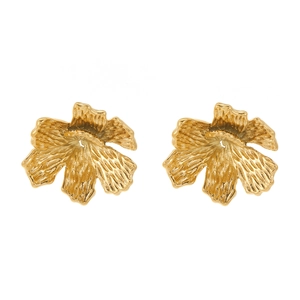 Elegant 18K gold plated stainless steel 3D flower earrings with textured petal details