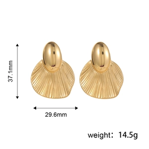 Chunky 18K gold plated stainless steel floral fan earrings with size measurements