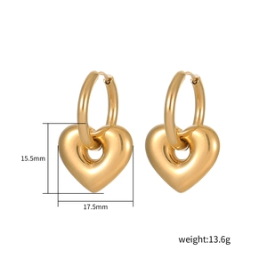 Minimalist gold heart dangle hoop earrings with 17.5mm dimensional pendants for women