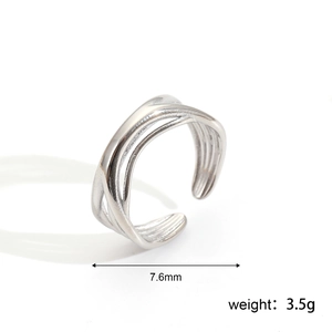 Bague ouverte argentée à double couche ondulée, largeur 7,6 mm au design moderne épuré