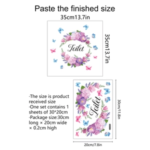 Floral wreath wall decal with purple flowers and butterflies for room decoration