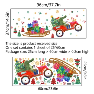 Christmas wall decal with alligator in red car and sleigh, layout size 60x25cm