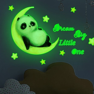 Glow In The Dark Panda Wall Sticker Cartoon Moon Stars Wall Decal For Kids Room Nursery Bedroom PVC Self Adhesive Decorative Mural