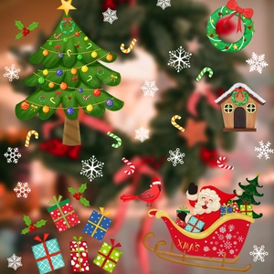 Détails des stickers de Noël avec Père Noël et sapin pour décoration de vitres festives