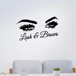 Modern black Lash & Brows wall sticker featuring eyelashes and brows for salon decor