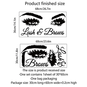 Modern black lash and brows slogan wall sticker for bedroom with 68x36cm dimensions