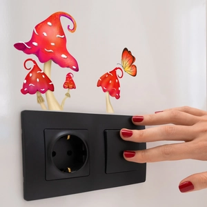 Luminous mushroom wall stickers applied near a light switch for bedroom decor