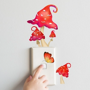 Luminous mushroom and butterfly wall stickers for bedroom light switch decoration
