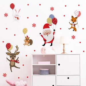 Christmas wall stickers set featuring Santa, reindeer, and balloons for home decoration