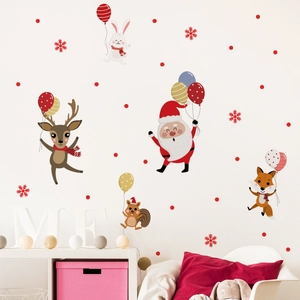 Christmas Wall Stickers PVC Cartoon Santa Claus Reindeer Balloons Decals For Kids Room Window Holiday Decoration