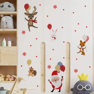 Christmas Santa and reindeer wall stickers with balloons for kids room wall decor