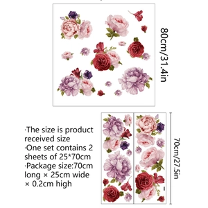 Stickers muraux pivoines autocollants, lot de 2 feuilles 25x70cm pour la maison
