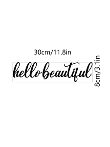 Detail of hello beautiful black cursive wall decal with dimensions 30cm by 8cm