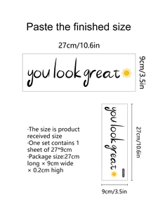 Detail view of You Look Great wall sticker dimensions 27x9cm with sun icon