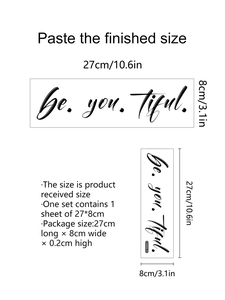 Detailed dimensions of be.you.Tiful motivational wall sticker for home mirror decor