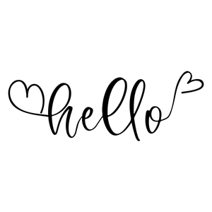 Minimalist black 'hello' wall sticker with elegant cursive script and heart accents