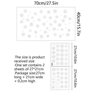 Christmas snowflake window stickers with double-sided design and size chart details