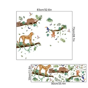 Size guide for jungle animal wall stickers featuring dimensions and product specifications
