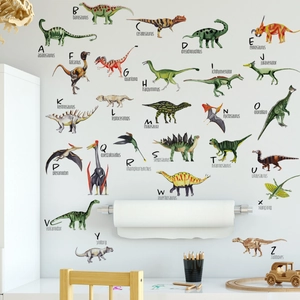 Dinosaur Alphabet Wall Stickers PVC Removable Cartoon Animal Education Decals For Kids Bedroom Nursery Playroom Decor