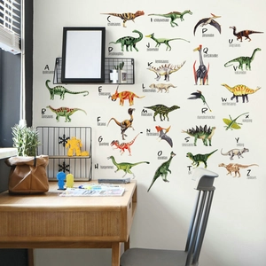 Nursery wall decals featuring 26 colorful dinosaur alphabet letters for kids room decor