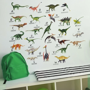 A-Z alphabet dinosaur wall stickers set for kids room decor in hand-drawn style