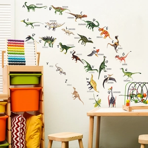 Educational dinosaur alphabet wall stickers featuring 26 species for a kid's bedroom