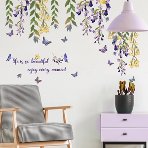 Floral butterfly wall stickers with motivational quote on a white home wall